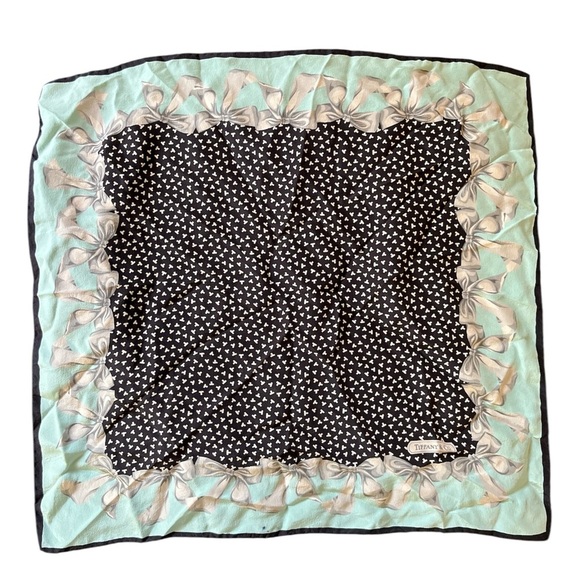 Tiffany & Co. 34” Silk Scarf Black Tiffany Blue Border Made in Italy - Picture 1 of 10